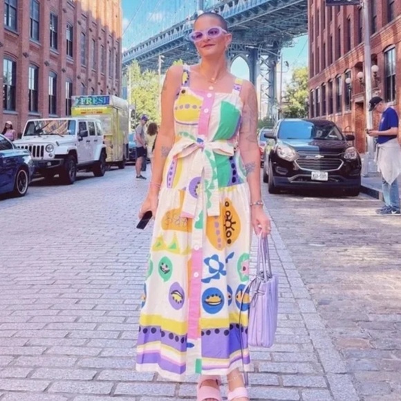 *NEW* ZARA BLOGGER FAVORITE COLORFUL GEOMETRIC MIDI DRESS XS - Picture 5 of 13